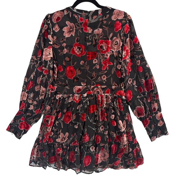 Fate Womens Large Floral Velvet Mini Dress Sheer Romantic Cottagecore - Picture 10 of 13
